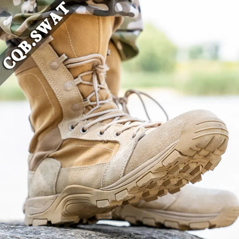 CQB.SWAT Summer Leather Breathable Mens Hiking Boots Tactical Army Boots Combat lace-up super light Boots