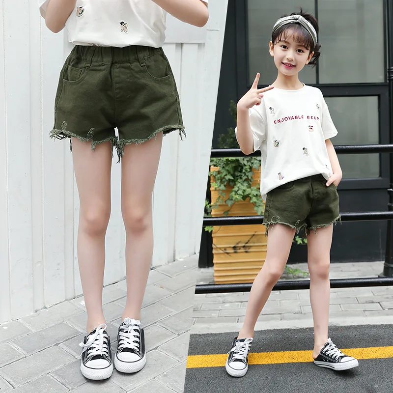 High Quality 2022 New Summer Children's Broken Holes Short Girls Shorts Big Children Pure Cotton Shorts Kids Casual Shorts