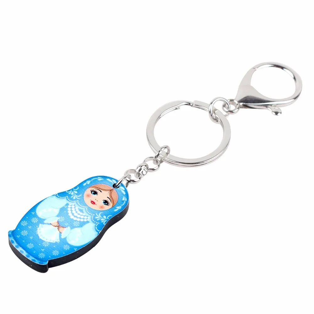 Bonsny Arylic Russian Dolls Matryoshka Key Ring Keychains For Women Girls Car Bag Pendant Classical Fashion Jewelry Key Bijoux