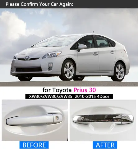 För Toyota Prius 30 XW30 ZVW30 ZVW35 2010 2011 2012 2013 2014 2015 Nytt kromat dörrhandtagsskydd, klistermärke 10 best sales Toyota Aygo 2015 tillbehör - №7