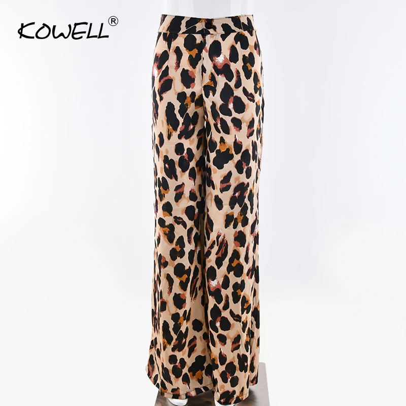 Leopard print high waist long pants female Sexy wide leg pants trousers bottoms Women fashion casual capris cargo pants