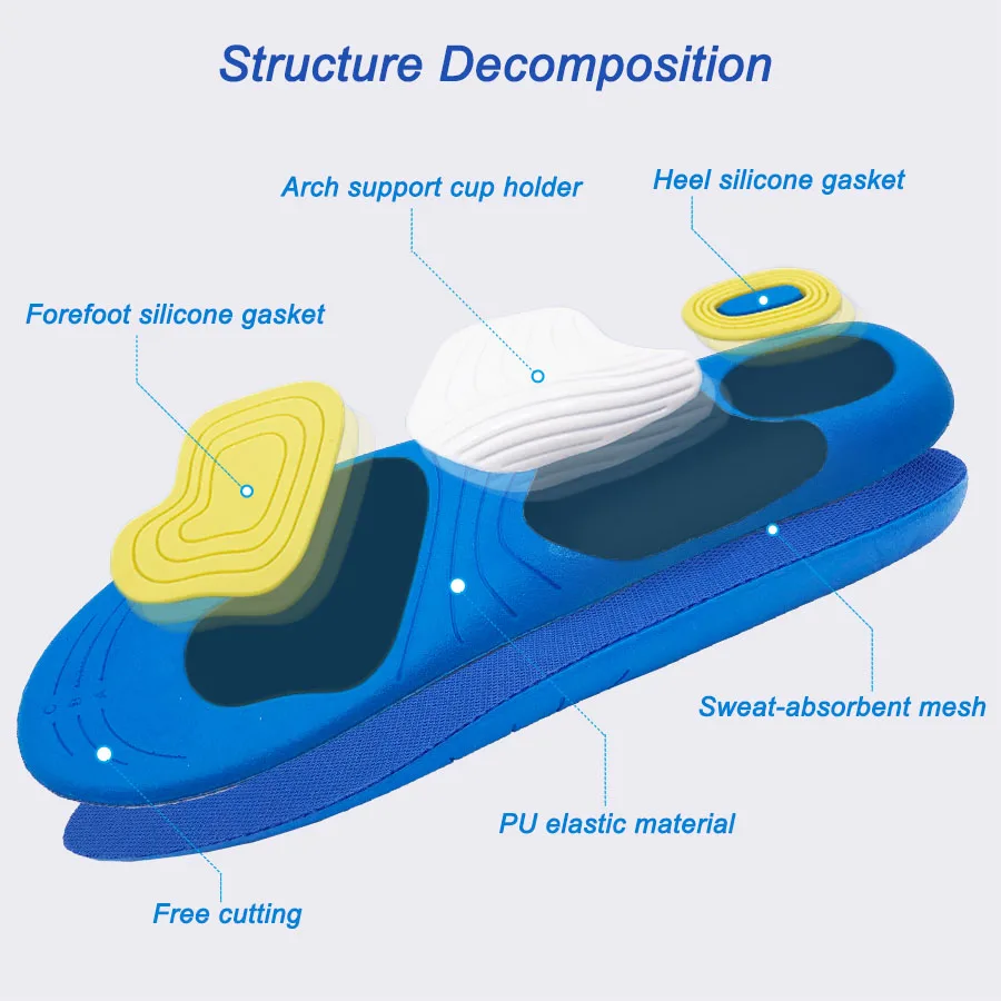 VAIPCOW Soft PU insole Sport Shoe Insoles Massaging Insole Plantar fasciitis Foot Care For Feet Shoes Sole Shock Absorption