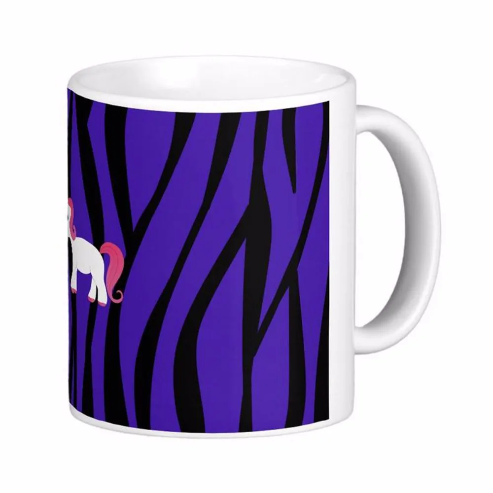 Unicorn Purple Zebra Stripes White Coffee Mugs Tea Mug Customize Gift By LVSURE Ceramic Mug Travel Coffee Mugs