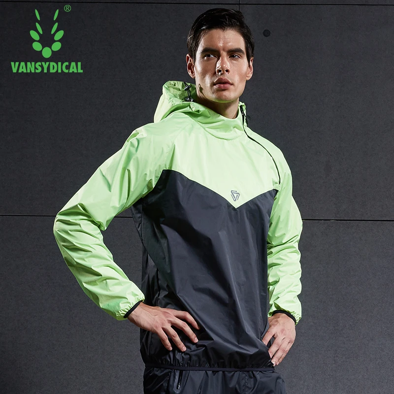 Vansydical Men Hot Sweat Sports Jackets Zipper Running Tops Windproof Outdoor Sport Hoodies Quick Perspiration Gym Sauna Clothes