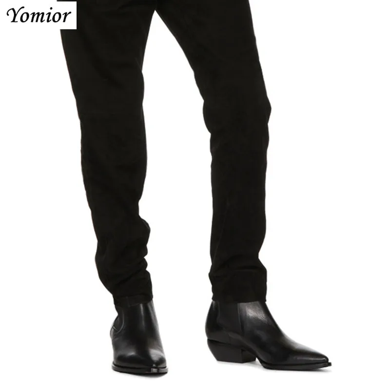 Handmade Winter New Genuine Leather Men Boots Fashion Sexy Pointed Toe Chelsea Boots Formal Business Suit Wedding Boots Big Size