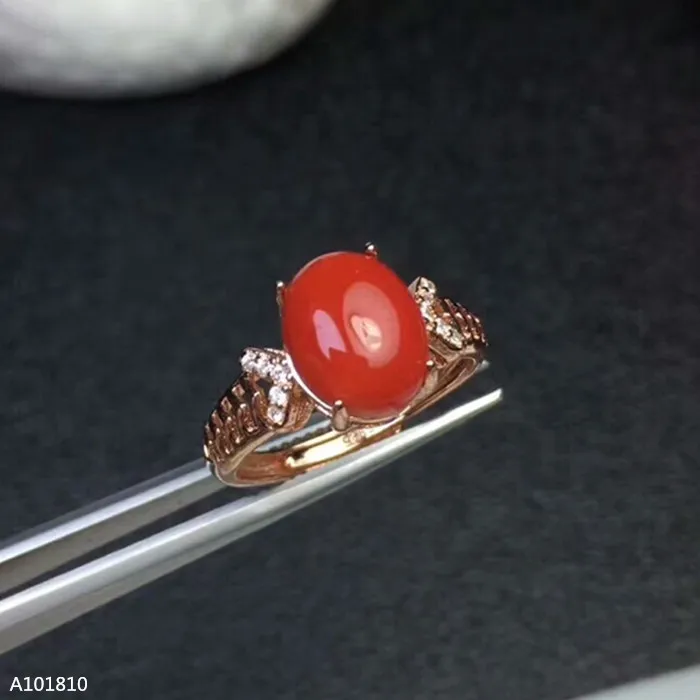 

KJJEAXCMY fine jewelry 925 pure silver inlaid natural red coral female ring snow support test