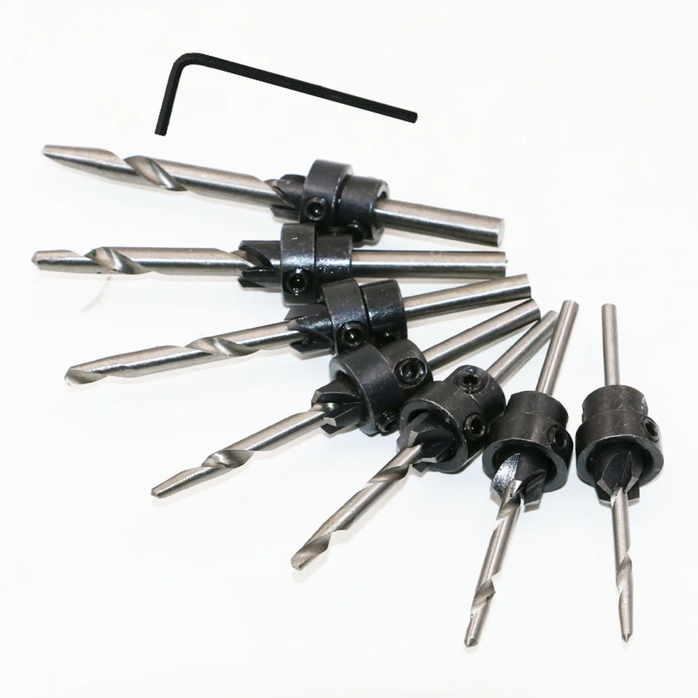 7Pcs Wood Screw Countersink Countersunk Countersunk Drills  Woodworking Drill Hole Drills Black Plastic Boxed