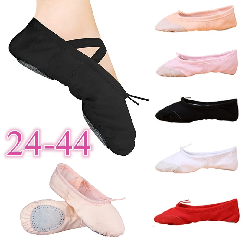 Ballet Training Yoga Gym flat slippers White Black Canvas Ballet Dance Shoes For Girls Children Women Teacher Flats Snearers 44