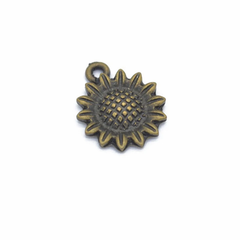 REGELIN 18*15mm 50pcs/lot  Sunflower Charms Small Metal Leaf  Jewelry Plant Pendant DIY Necklace Jewelry Findings Accessories