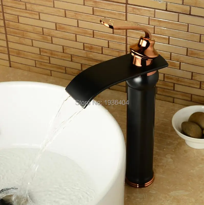 

Basin Faucets Waterfall Bathroom Sink Faucet Hot and Cold Black Faucet Big Square Spout Mixer Tap Torneira Banheiro B3284