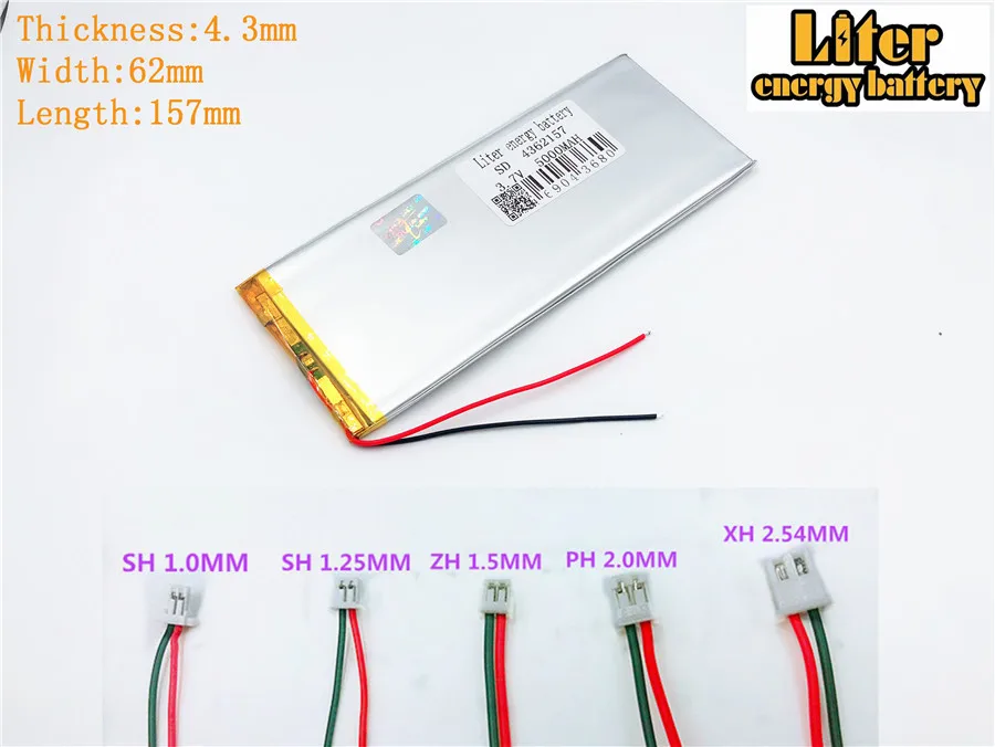 batería de la tableta 4362157   3.7V 5000MAH PARA batería recargable de polímero 3.7V 4362157   PLUG Batería de polímero de litio