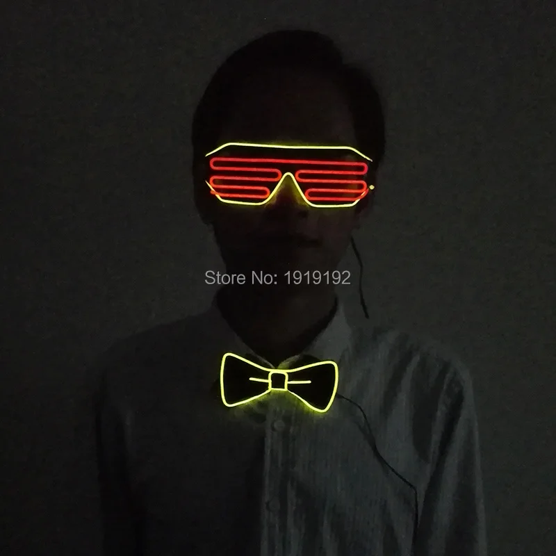 EL Product Set EL Wire Glasses+EL Bow Tie Glow in dark Nightclub light Rave Party Decoration Cosplay Costume Glow Party Supplies