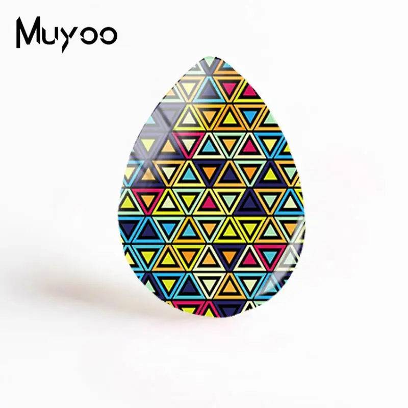 

2019 New Geometric Colorful Pattern Glass Cabochon Jewelry Triangle Patterns Tear Drop Cabochons