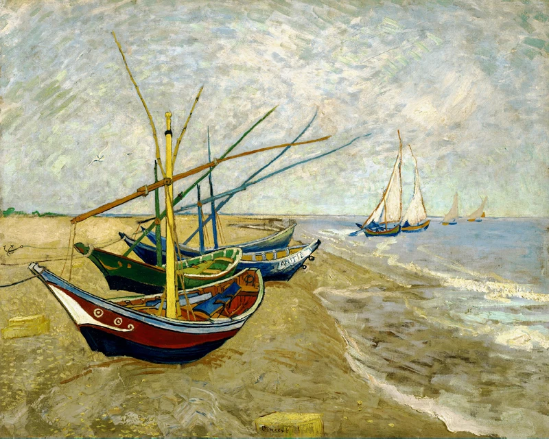 seascape canvas paintings masterpiece reproductionFishing Boats on the Beach at Saints-Maries, c.1888 Vincent van Gogh