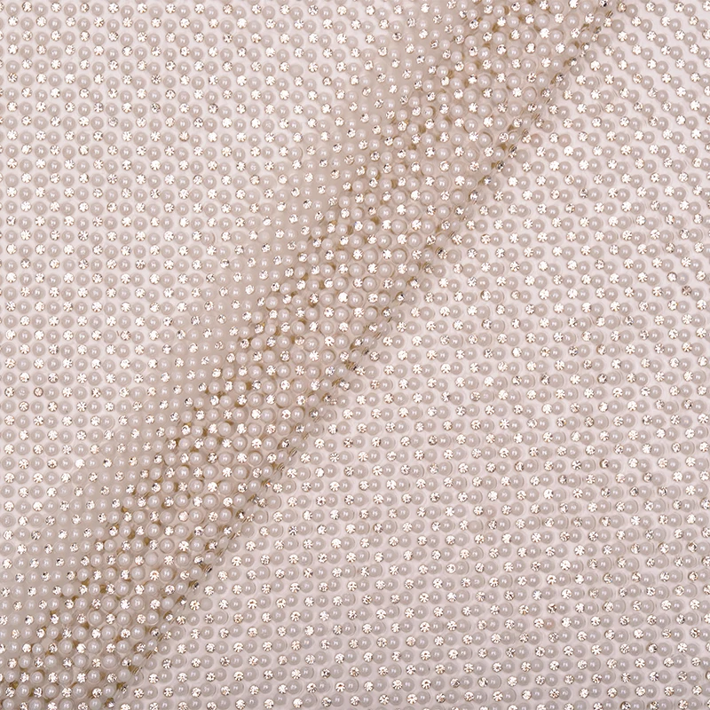 JUNAO 24*40cm Hotfix Pearl Rhinestones Trim Mesh White Pearl Beads Appliques Clear Crystal Fabric Strass Banding For Clothes