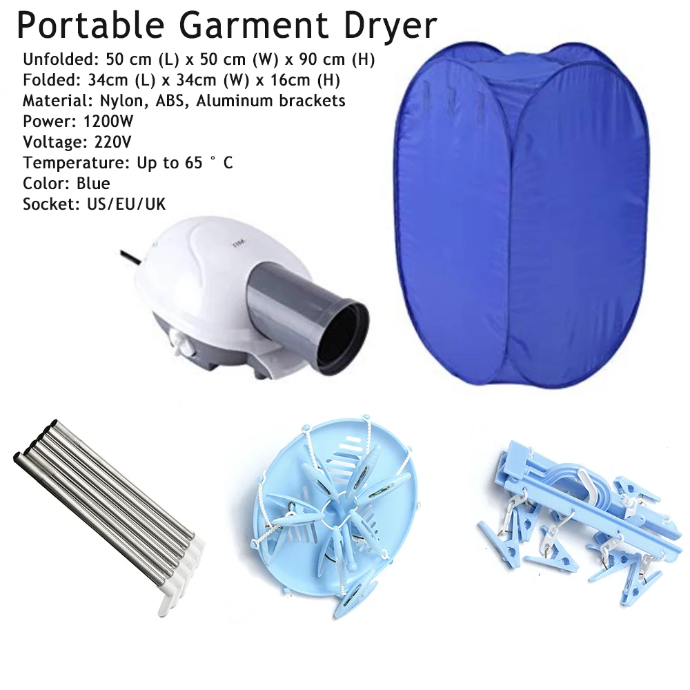 800W Household Clothes Dryer Mini Travel Folding Warm Air Baby Cloth Drying Machine Heater Hanger Laundry 220V