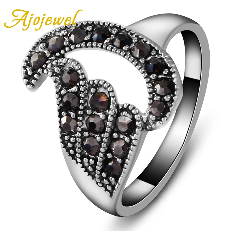 

Ajojewel Pave CZ Women Vintage Black Ring Anel Designs Unique Antique Jewelry Wholesale