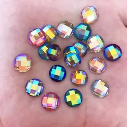 100pcs Bling AB Resin 10mm Round gem  flatback rhinestone Ornaments DIY  Wedding appliques craft SW54