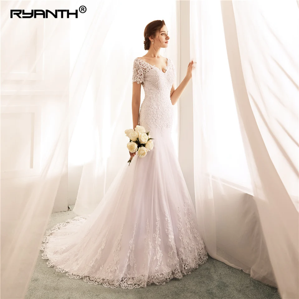 

Ryanth Sexy Vestido De Noiva Short Sleeves Mermaid Wedding Dress 2023 HOT Lace Robe De Mariage Custom Made Vestidos de novia