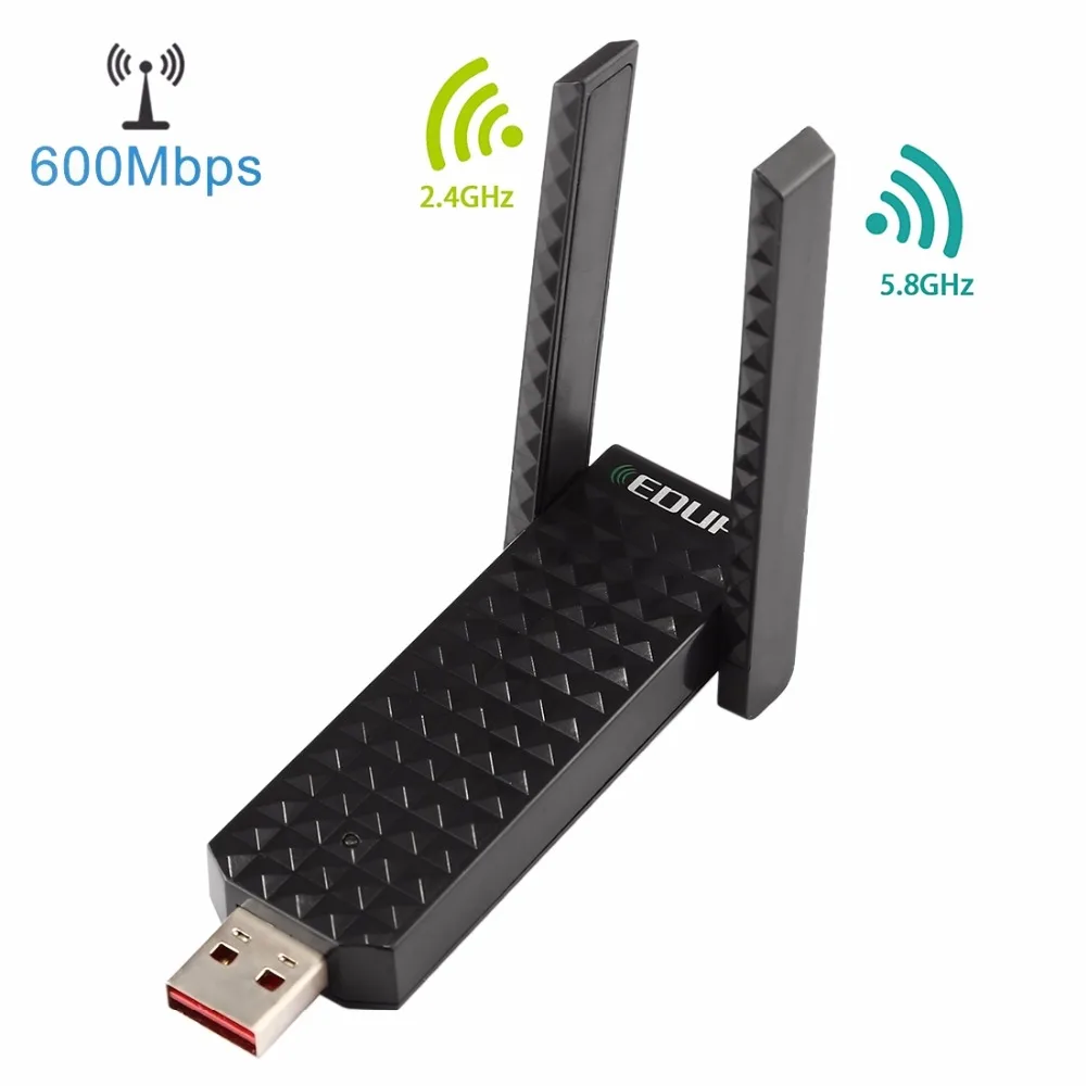 

EDUP EP-AC1625 600Mbps 2.4G / 5GHz Dual Band Wireless 11AC USB 2.0 Adapter Network Card with 2 Antennas for Laptop / PC