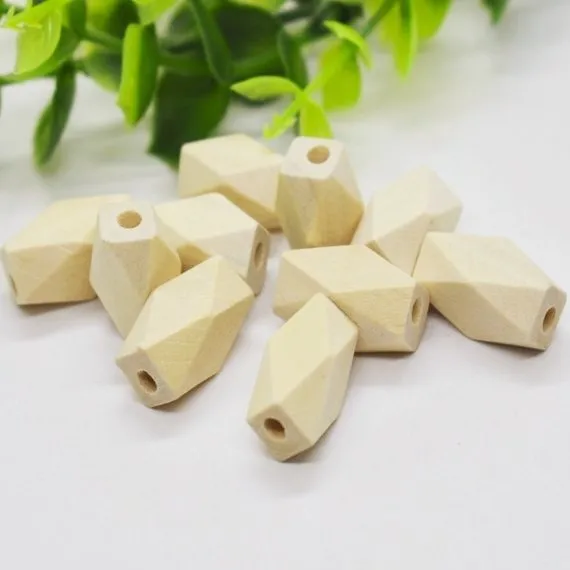 200pcs 12.00mmx16.00mm Unfinished Faceted Natural Wood Spacer Beads,14 Hedron Geometricf Figure Wooden Beads Charm Finding,DIY