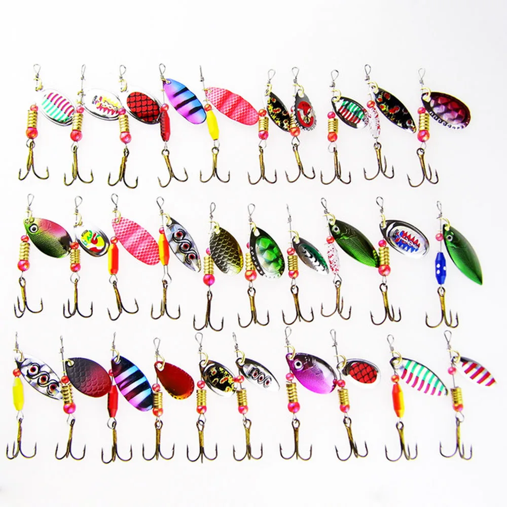 Lot 30pcs Kinds of Carp Sea Fishing Lures Crank Hooks Wobblers Spinner Artificial Baits Tackle Metal Spoon Set