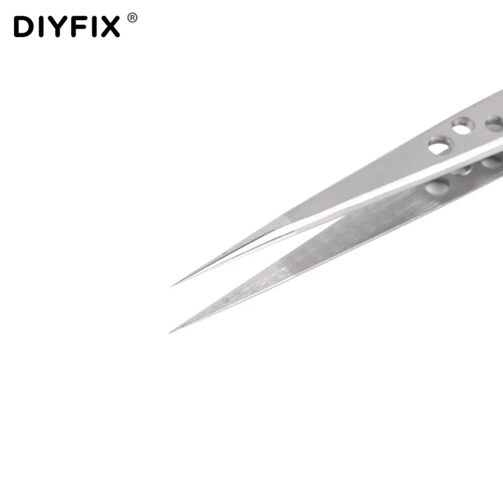 DIYFIX Electronics Industrial Tweezers Anti-static Curved Straight Tip Precision Stainless Forceps Phone Repair Hand Tools Sets