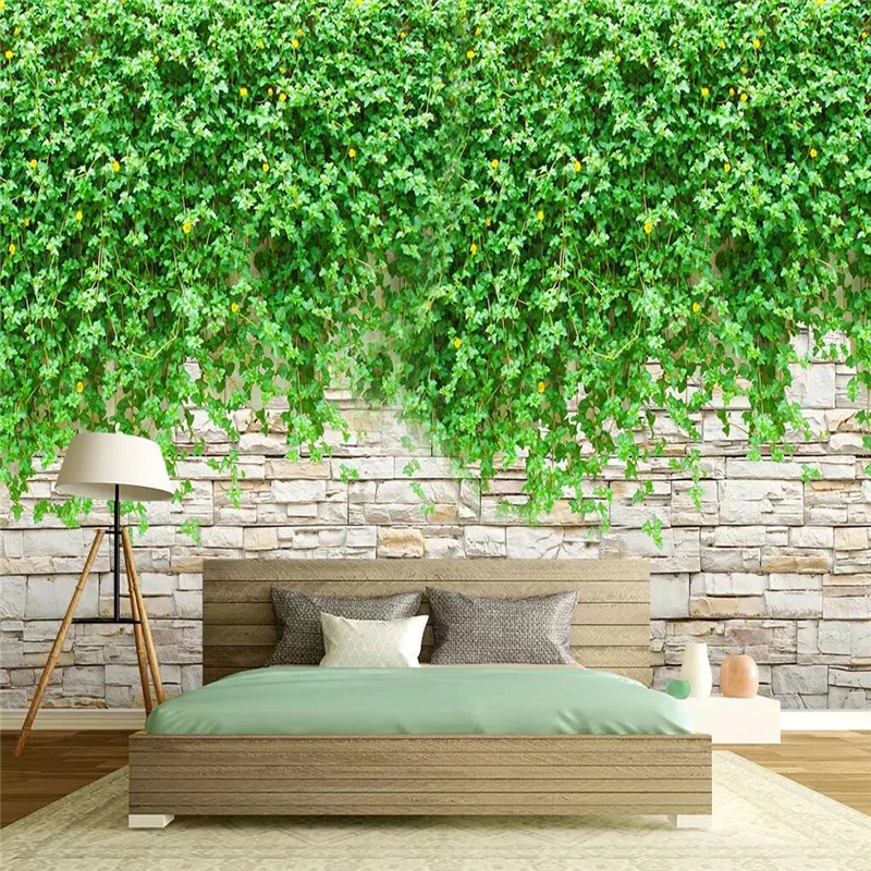 

Custom wallpaper mural brick wall green vine background wall decorative painting wall papers home decor papel de pared