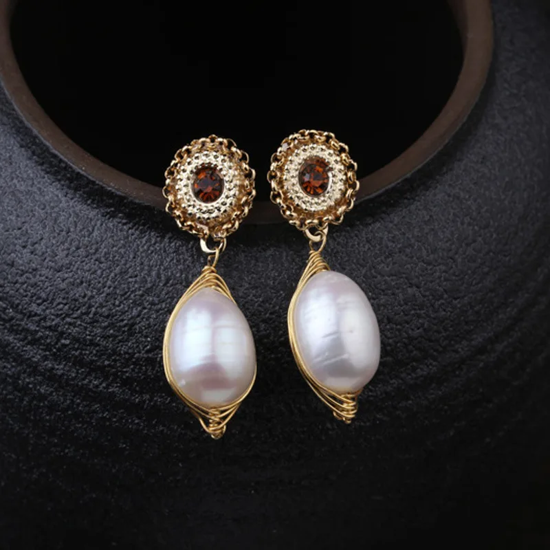 

new fashion fad, hand woven freshwater pearl with Zircon Earrings