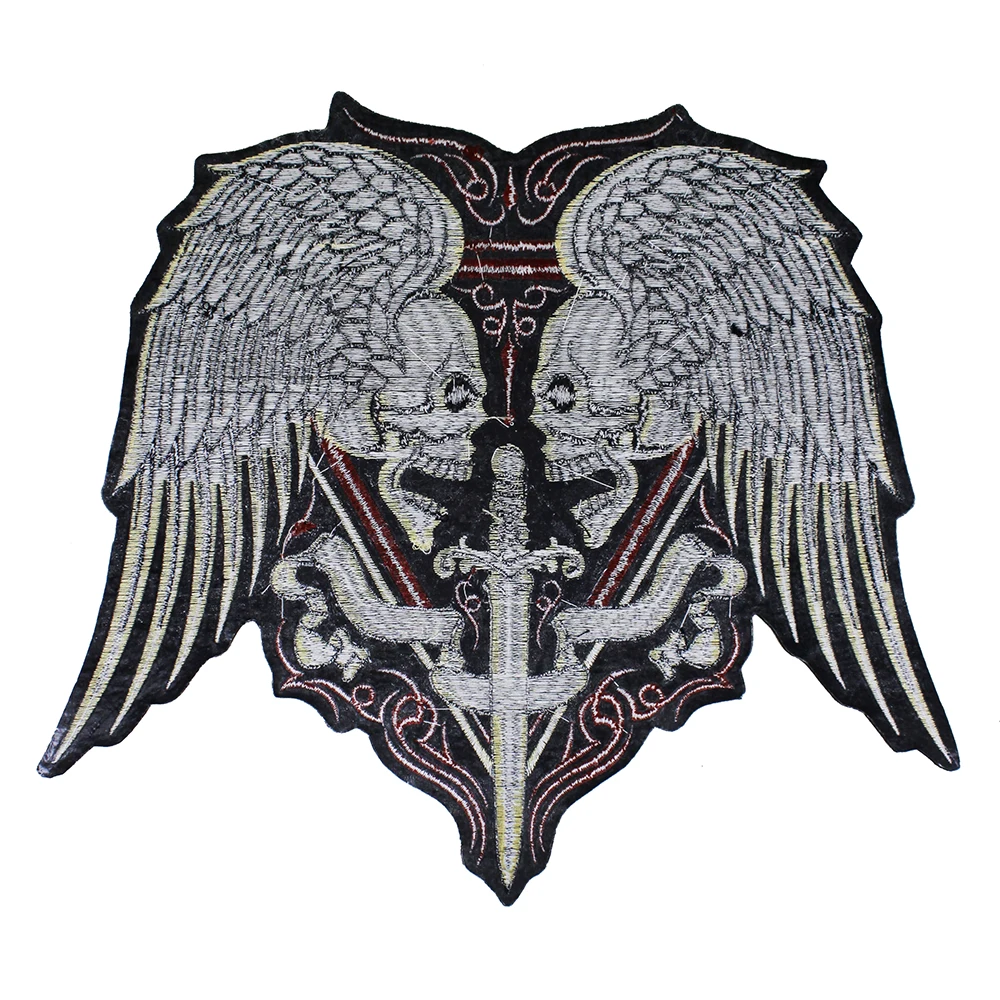 Large Embroidery Skull Sword Patches Iron on Motorcycle Biker Badge Vest Jacket Back Applique 5pieces