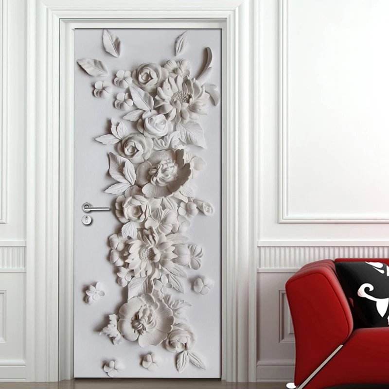 

Creative DIY 3D Embossed Flower Door Sticker Wall Mural Wallpaper Decal PVC Self-adhesive Waterproof Vinyl Poster Art 3D Decor