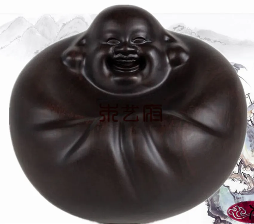 

[Government] Ebony Wooden carvings Maitreya Buddha laughing Buddha shake the money carving wood crafts gift ornaments