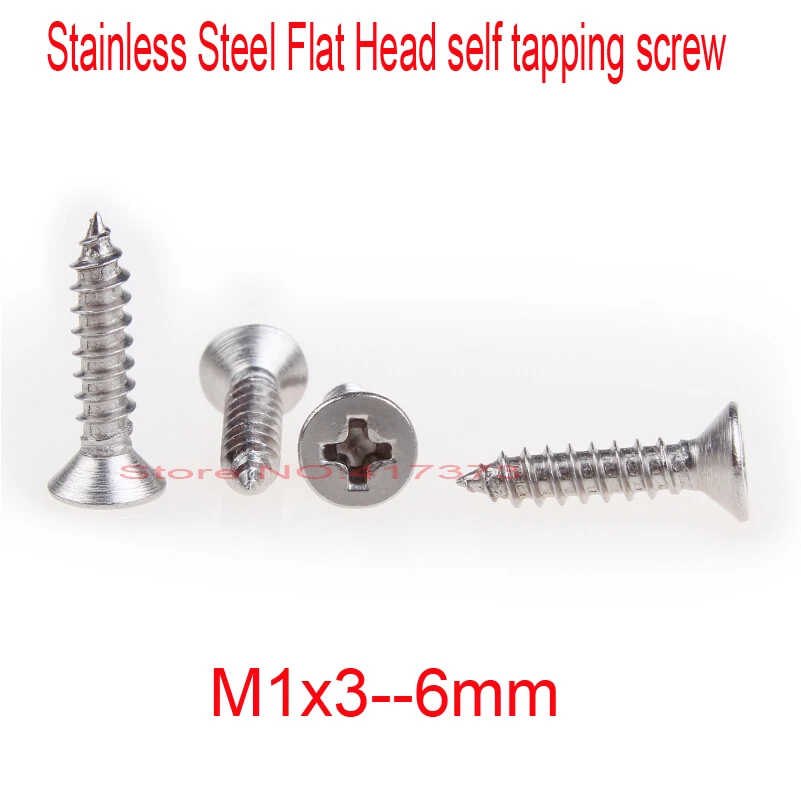 200 Pcs/Lot M1X3/M1*4/M1*5/M1*6 Stainless Steel Flat Head micro electronic cross phillips countersunk self tapping screw