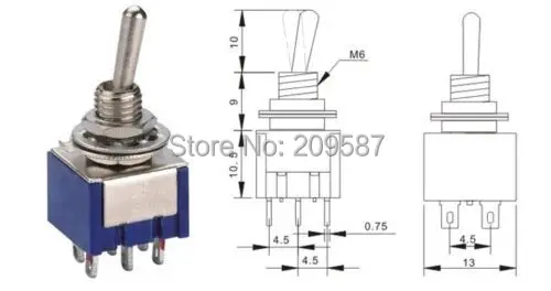 100pcs/lot 6-Pin DPDT ON-OFF-ON Mini Toggle Switch 6A 125VAC Mini Switches