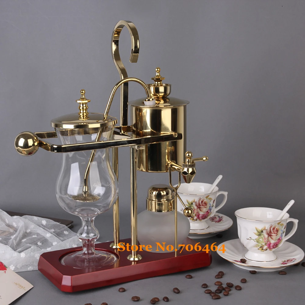 T Design gold/silver & black water drop Royal balancing siphon coffee machine/belgium coffee maker syphon vacumm coffee brewer