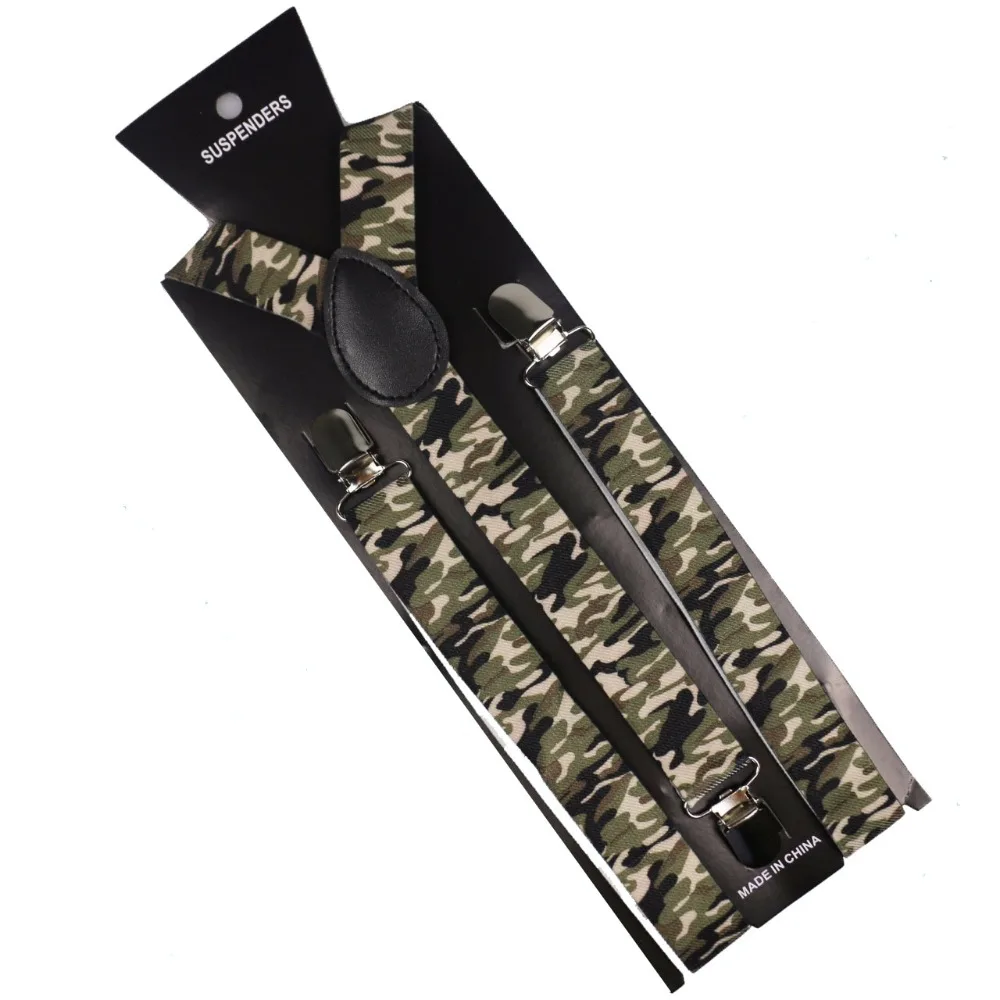 Winfox New Fashion 1 Inch Wide Army Green Men Women Unisex Clip-on Camouflage Suspenders Elastic Braces Camo