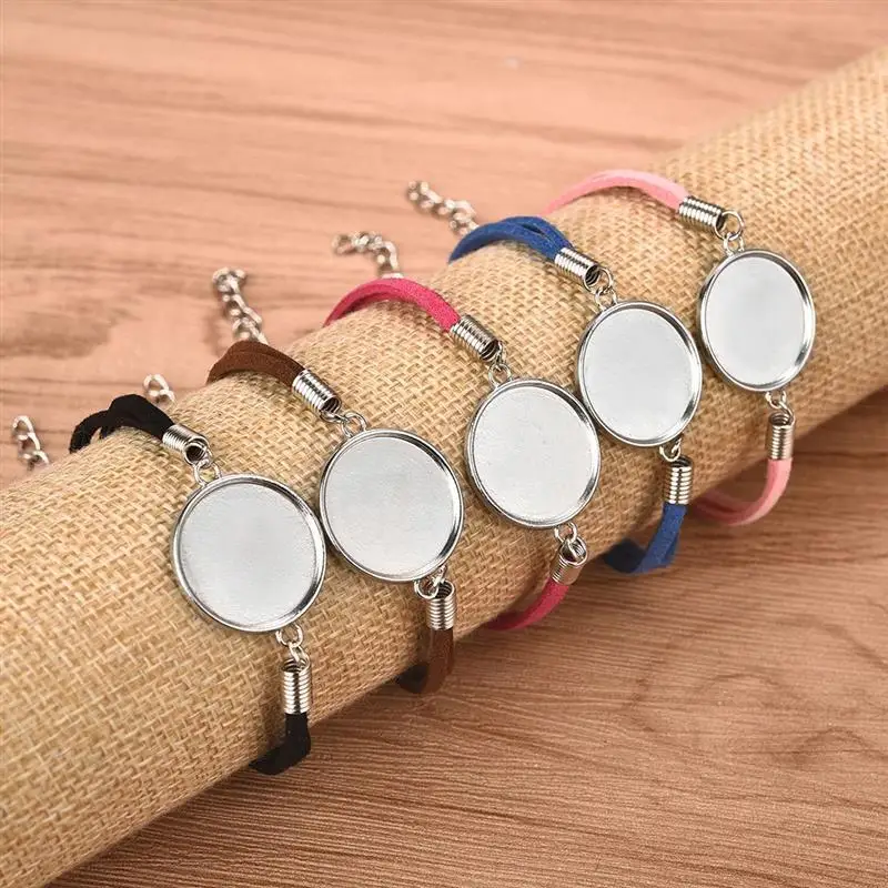20 sztuk/partia 20mm skórzana bransoletka Blanks baza ustawienie dla okrągłe Cabochon ramki taca DIY bransoletka biżuteria dokonywanie ustaleń — zdjęcie 3