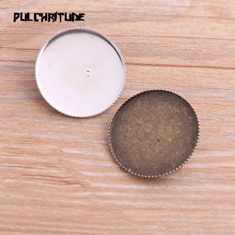 

10pcs 25mm Inner Size Two Color Round Punk Toothed Brooch Cabochon Base Setting Charms Pendant