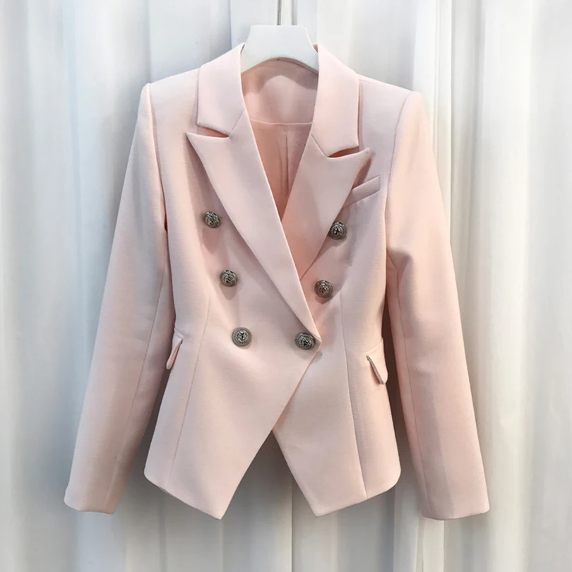 Chaqueta barroca de diseñador para mujer, Blazer plateado con botones de León, doble botonadura, prendas de vestir exteriores, 2022