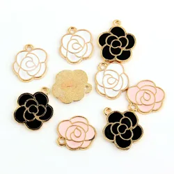 30pcs Fashion Alloy Enamel Rose Pendant Charms For Bracelet Necklace Earrings Jewelry Accessories 15x15mm
