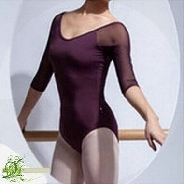 New Elegant Sexy Black Purple Green Coffee Navy Blue Womens Adult Gymnastics Dance Ballet Mesh Leotard