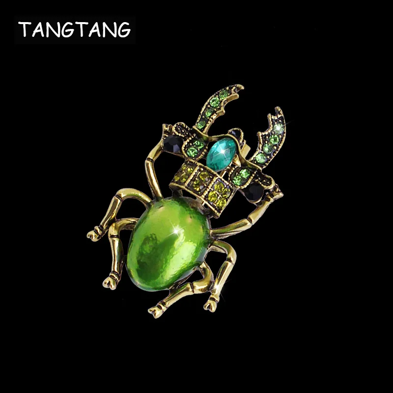TANGTAN Delicate Beetles Brooches Pins Green Oil Painted Retro Accessories Cardigan Pins New Small Animal Jewelry, FB213