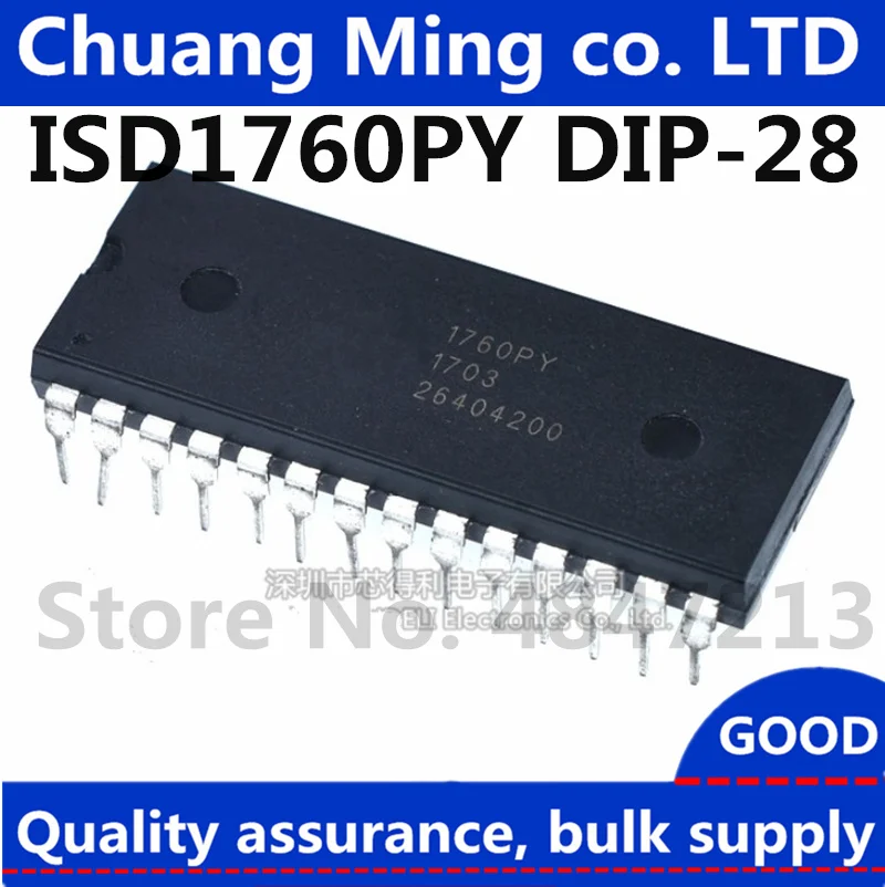 

Free Shipping 10pcs/lots ISD1760PY ISD1760 1760PY ISD1760P DIP28 Multi-Message Single-Chip Voice Record & Playback Devices