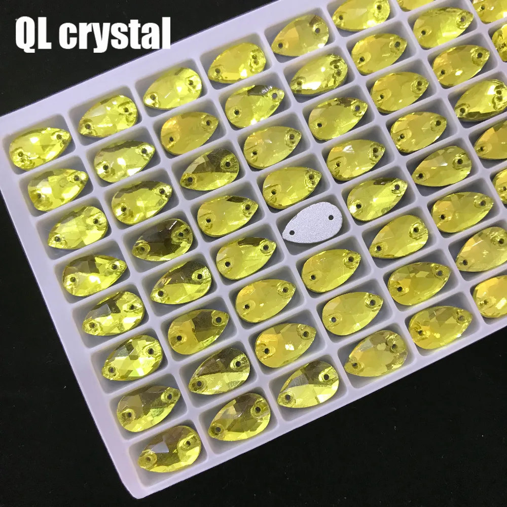 ALL Size QL Crystal 2018 popular Lemon yellow Drops Sew On Crystal Stones Sewing On Rhinestone 2 Holes DIY Garment Dress Making