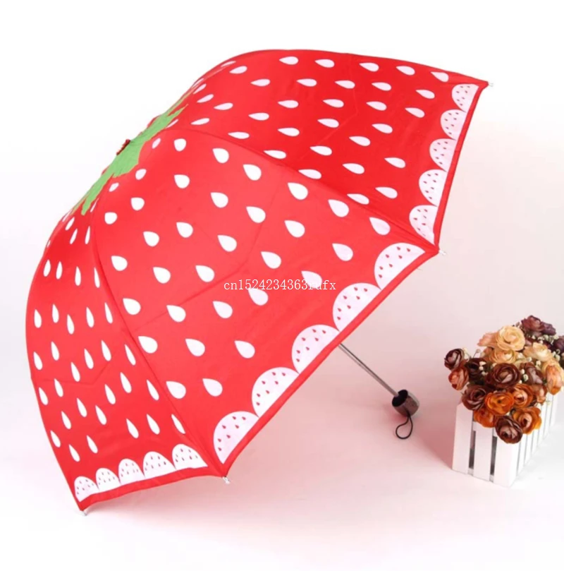 10pcs Strawberry Umbrellas Creative Long-handled Manually Rain Gear Sunshade Umbrellas Strawberry Pattern Rain Umbrella