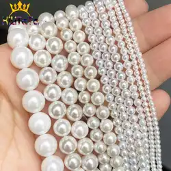 White Shell Pearl Beads For Jewelry Making DIY Round Loose Spacer Beads Bracelet Necklace Accessories 15'' 2/3/4/6/8mm