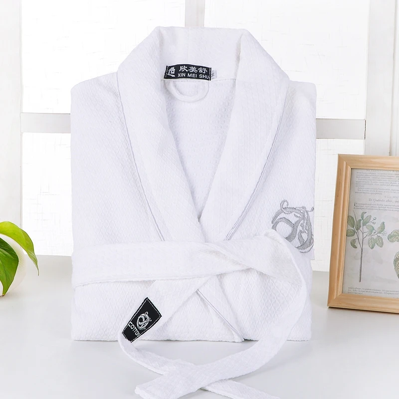 Zomer Wafel Katoen Badjas Mannen Lange Mouwen Mens Gewaad Zweet Verdampen Koppels Kimono Badjassen Hotel Spa Gewaden Dressing gown