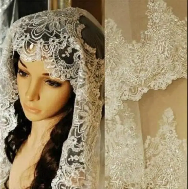 2019 Berkualitas Tinggi Vintage Payet Renda Pengantin Tudung Satu Tingkat Putih Elegan Gereja Gading Pernikahan Gaun Tudung 1.5 M 2 M 3 M 3.5 M 5 M