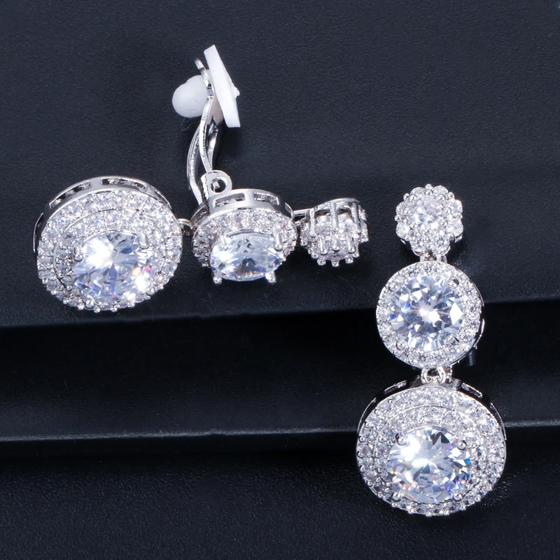 CWWZircons Clip on Ear Round Drop Cubic Zirconia Non Pierced Earrings Fashion Wedding Jewelry Womens Accessories CZ427