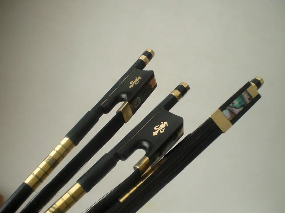 3 PCs Quality Cello Bow 4/4 Black Carbon Fiber Bow with Black Bow Hair